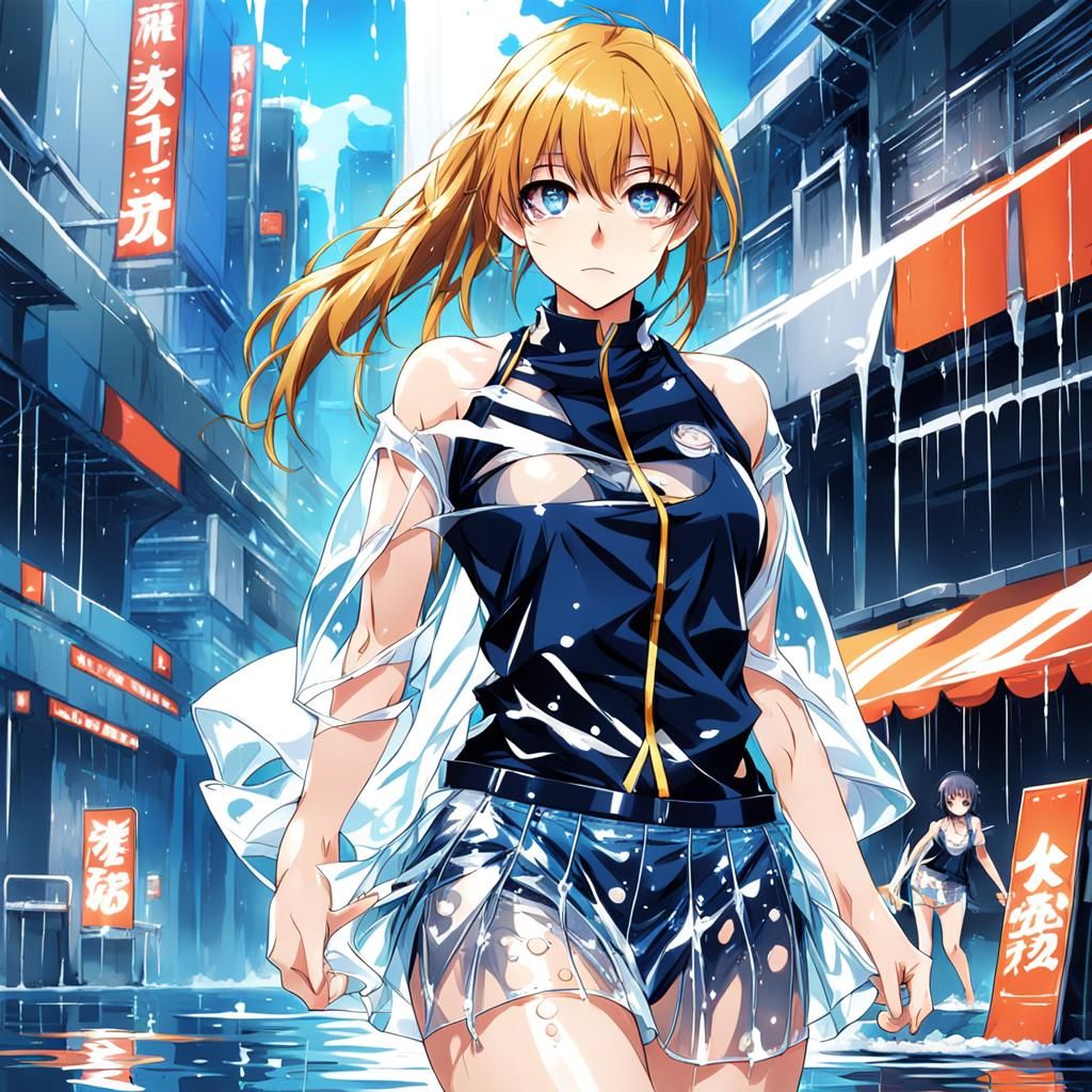 Hot anime girl wearing a wet bikini and a wet transparant shirt and a wet  transparant skirt - AI Generated Artwork - NightCafe Creator