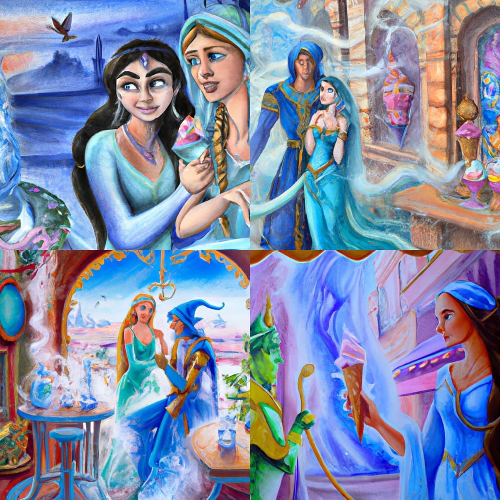 Elsa of Frozen with Princess Jasmine of Alladin at a gelato ...