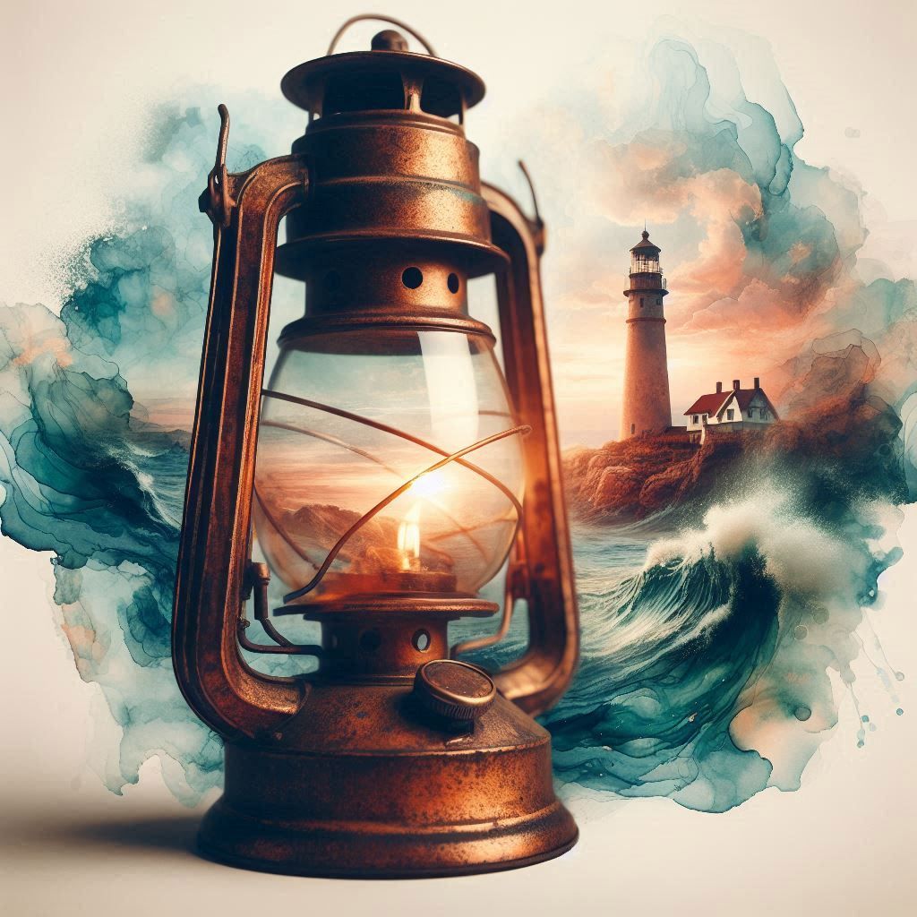 An old lantern & the lighthouse