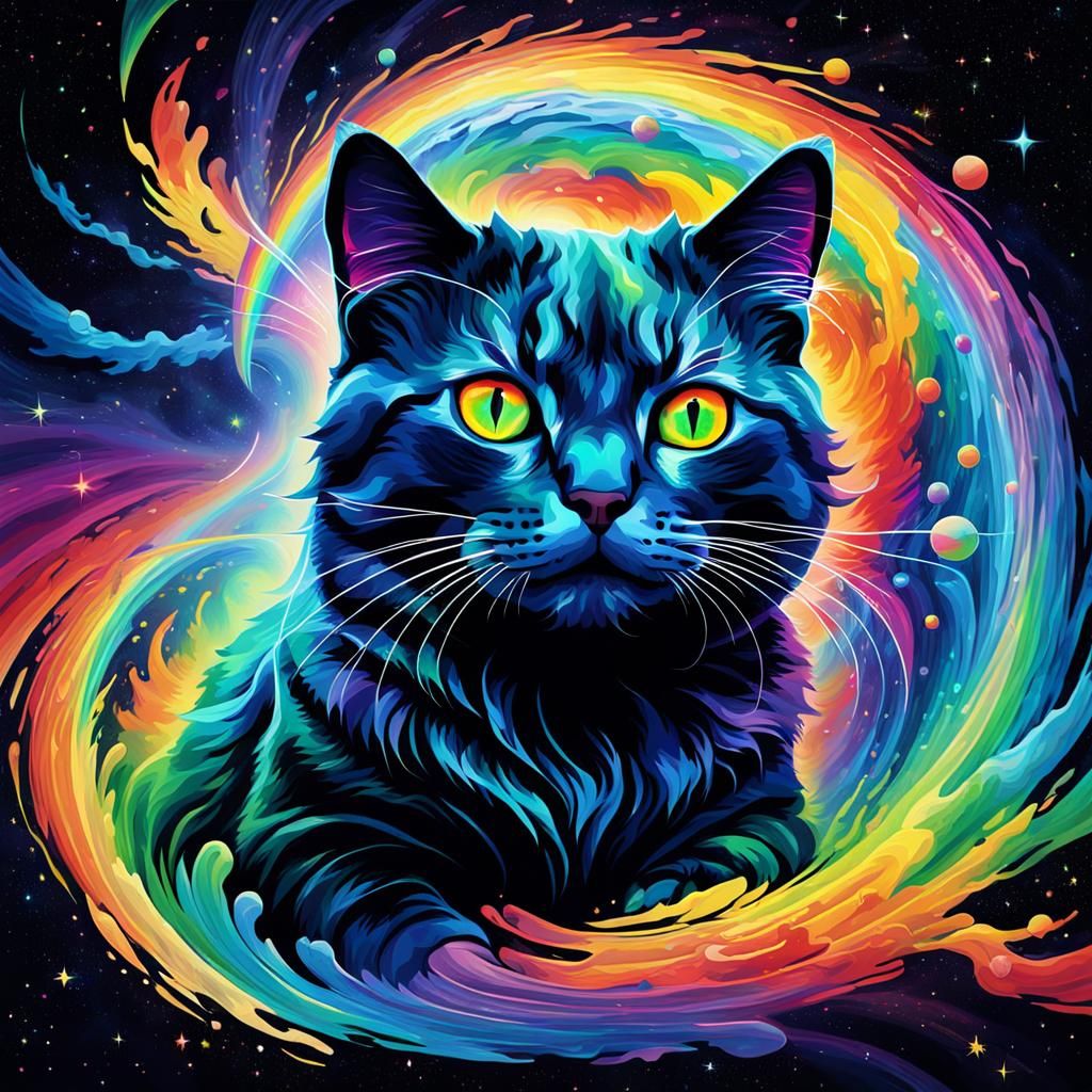 Rainbow polychromatic cat astral projection swirling in the void ...