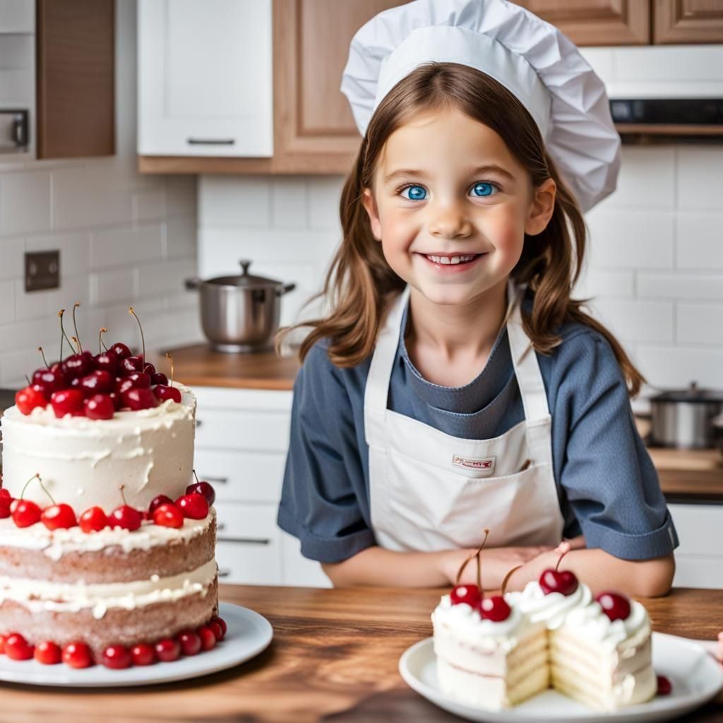 Sweet Girl Chef Decorates a Cake: Professional Photography