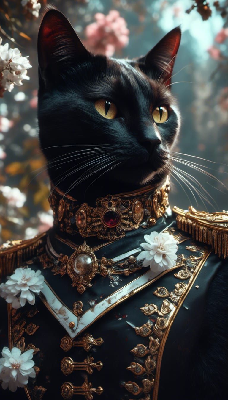 <lora:Macabre:1.0> a black cat with a thin wreath of flowers...