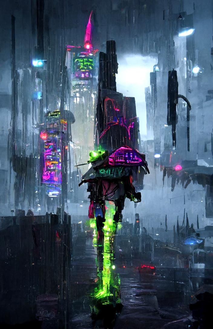 cyberpunk rainy neon city