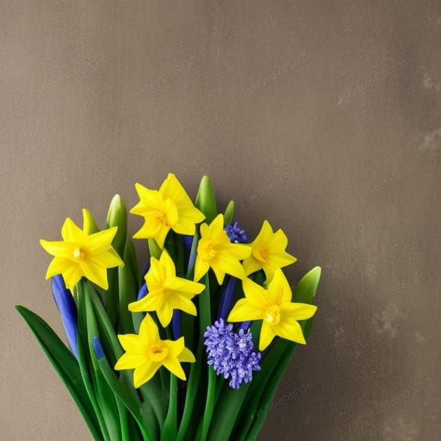 Daffodil flower bouquet with tulips with hyacinths well centered and