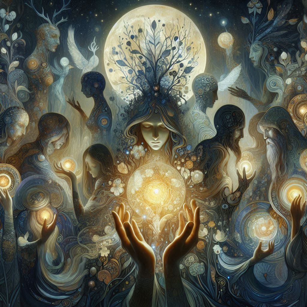 mystical and dreamlike gatherings where witches, spirits, and ancient forces unite under the moonlight. A surreal dance ...