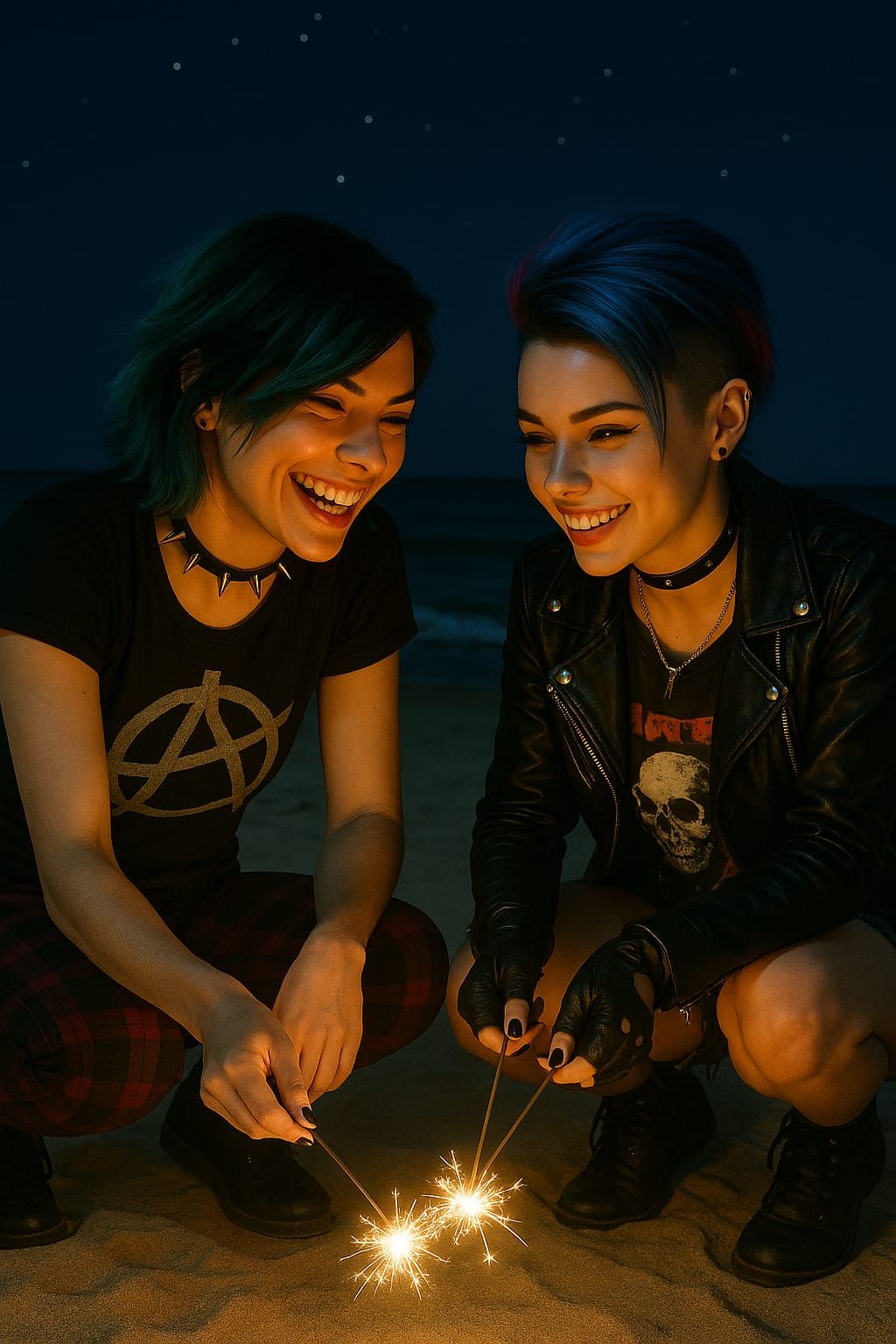 punk girls at Okinawa Beach - Light up like fireworks