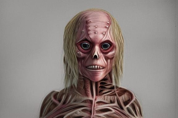 Terrifying Supernatural Humanoid Face in Sketch Style