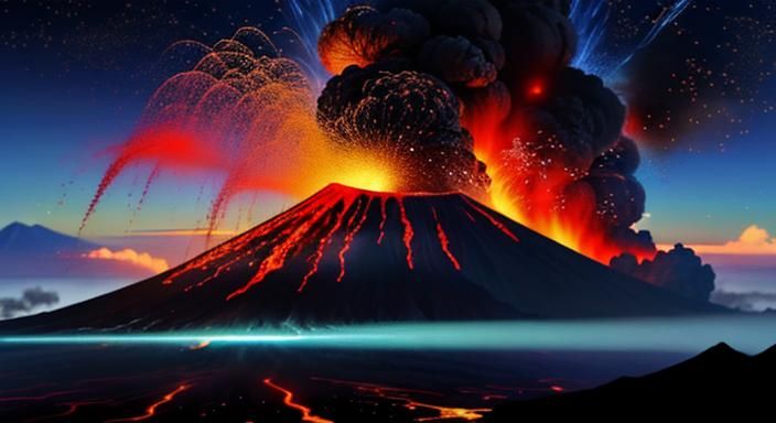 volcanic eruption Made of Smoke That Sparkle