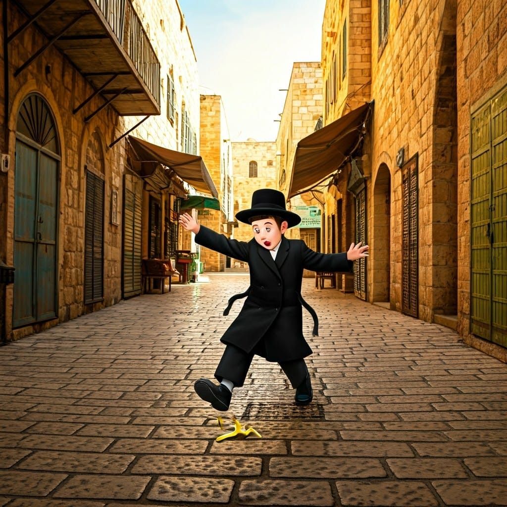 Haredi Boy Slips on Banana Peel in Jerusalem's Old City