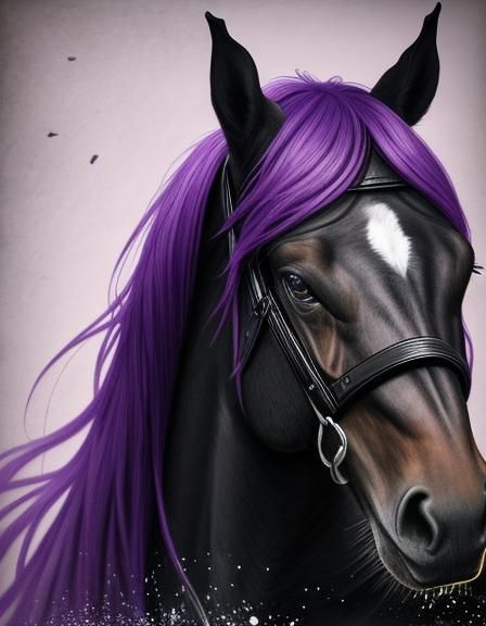 Pencil art, (horse)  purple and while