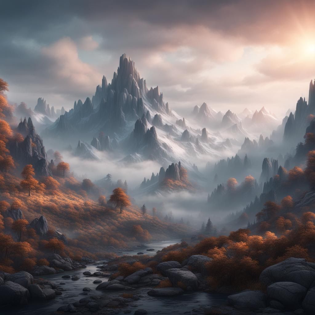 Beautiful misty mountain landscape