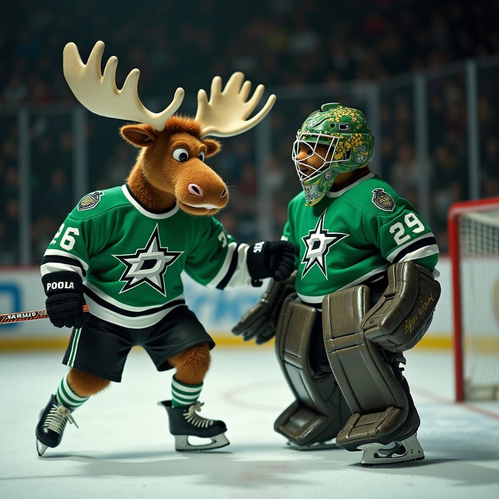 Dallas Stars Mascot Hockey Moment in Cinematic Sty... - AI Art