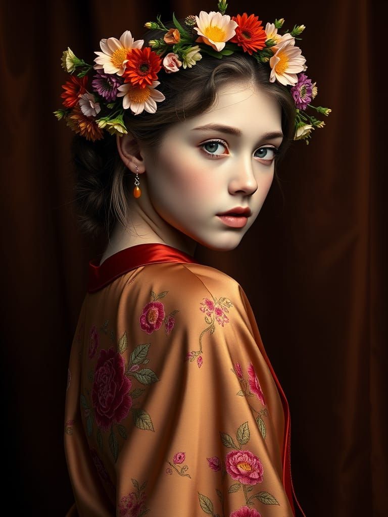 Girl in Silk Robe: Rembrandt-Inspired Oil Painting