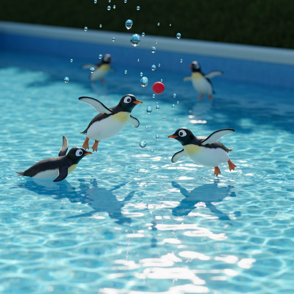 Realistic 3D Penguins Playing in a Pool