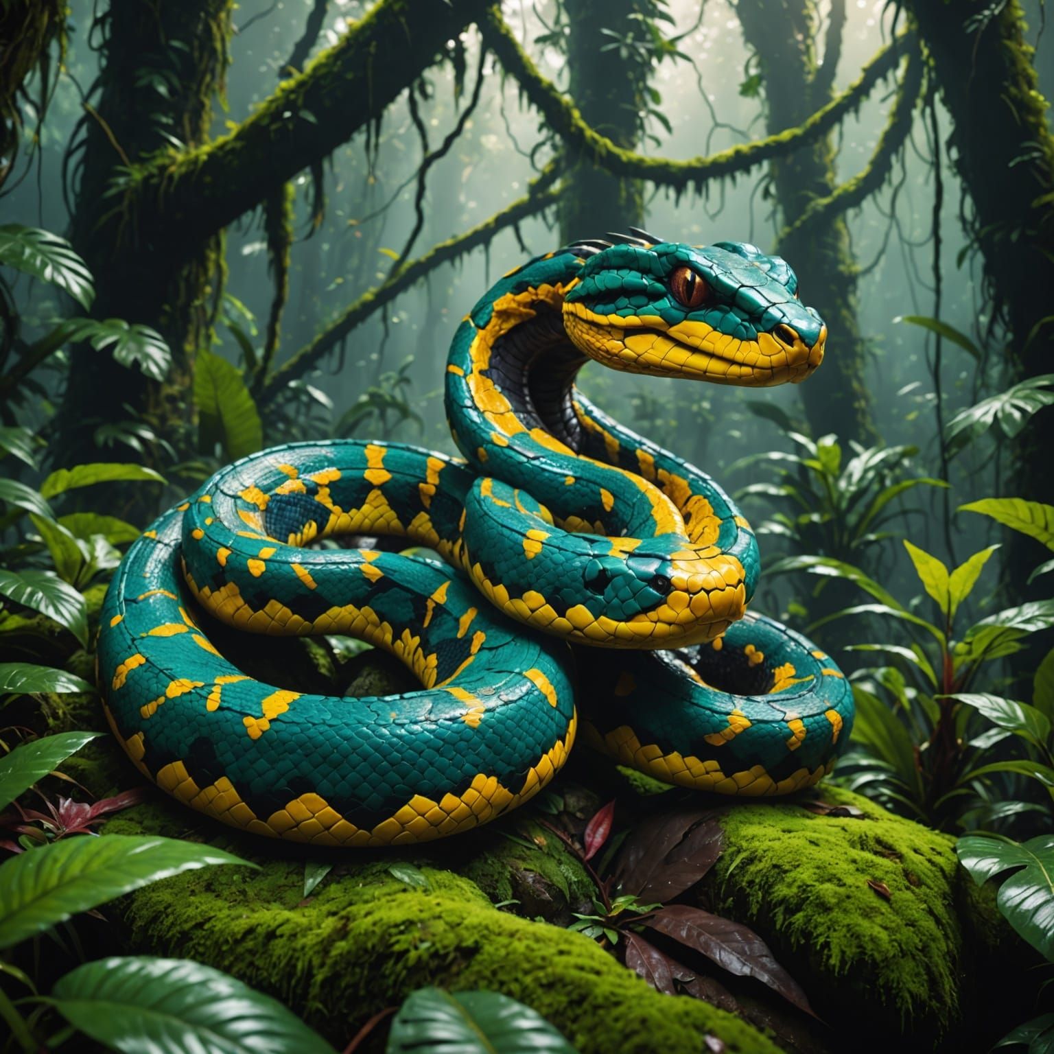 Vibrant Viper in Lush Rainforest