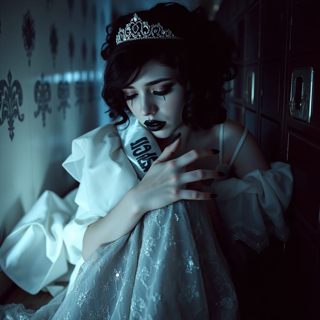 Melancholic Goth Crying in Prom Dress
