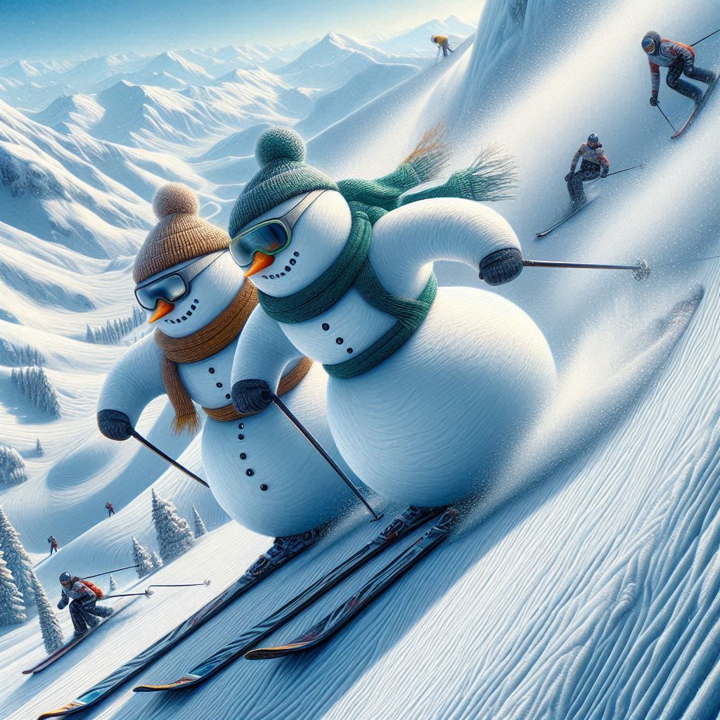 Snowmen skiing