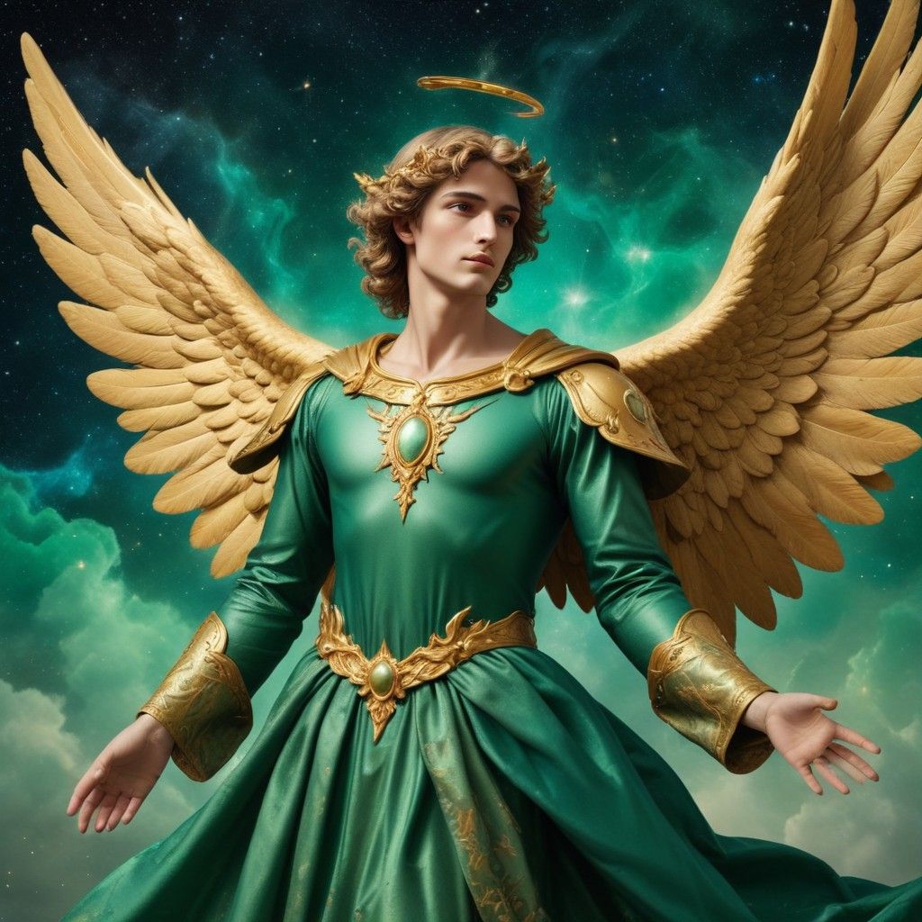 arcángel rafael verde grandes alas angeles
