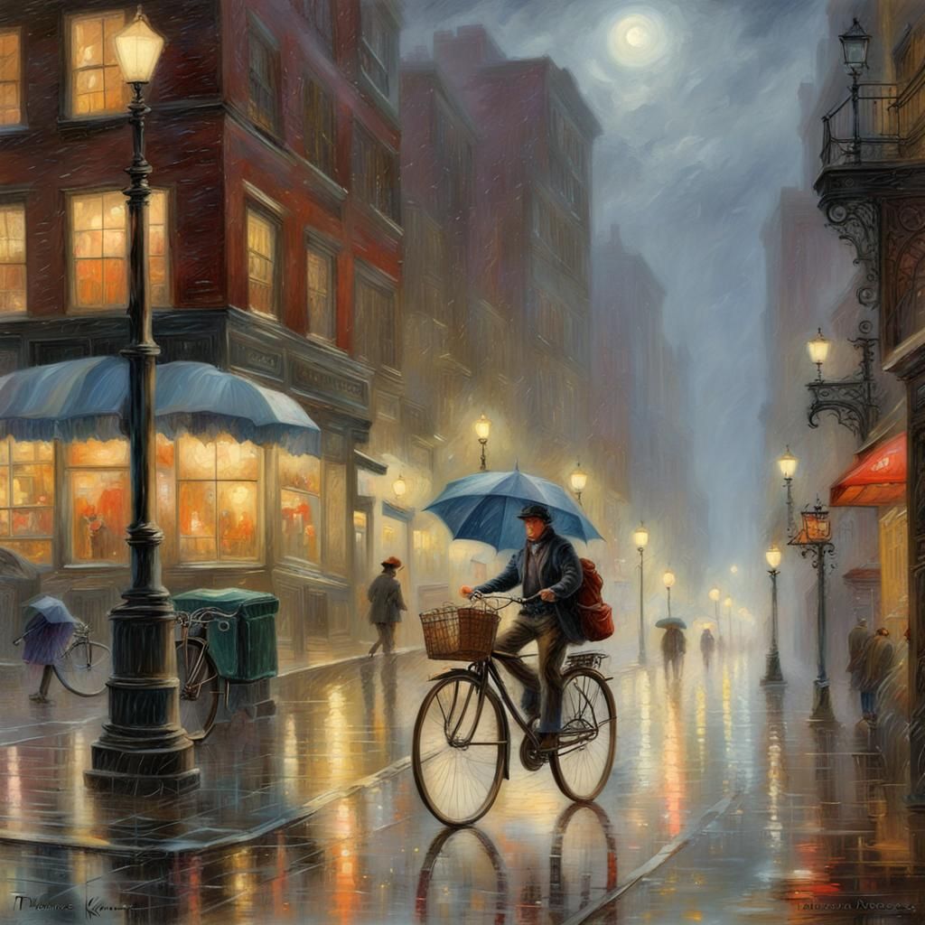 bike courier ,New York, rain, night