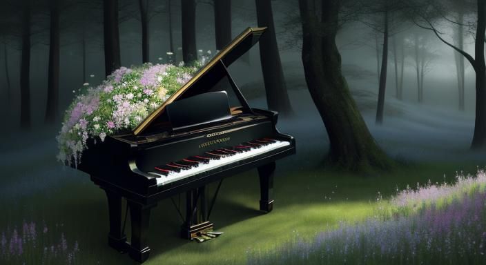 abandoned piano; meadow