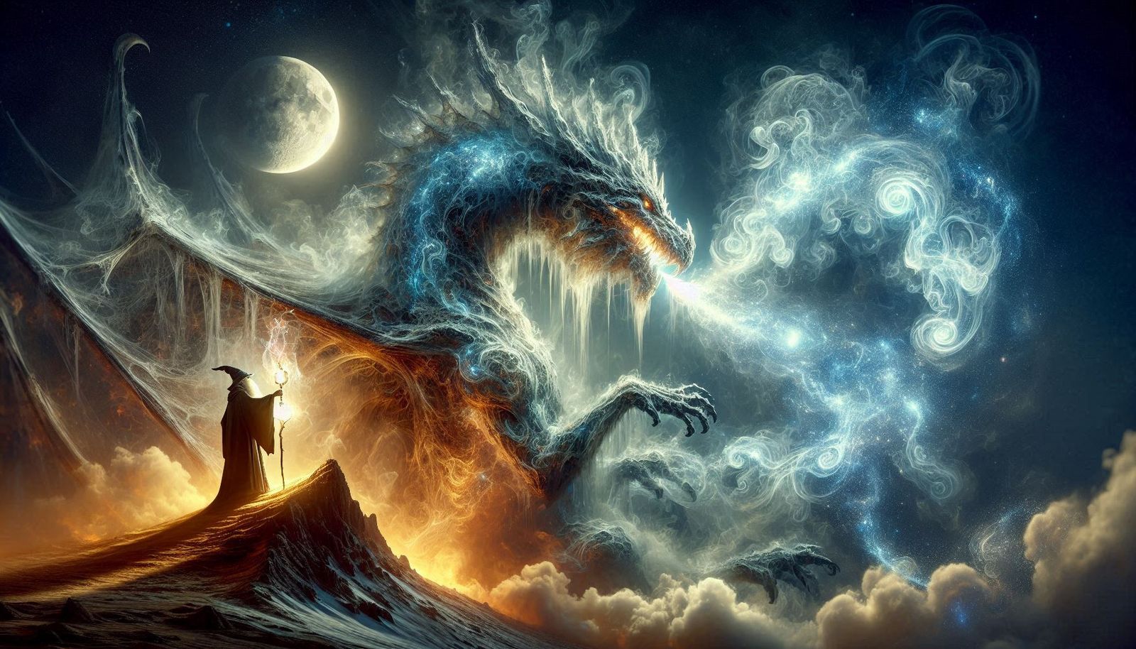 Grand Wizard Conjuring an Elemental Dragon