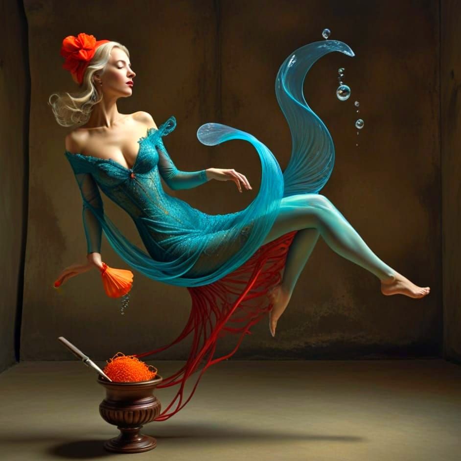 Eccentric Lady in Vibrant Surrealistic Landscape