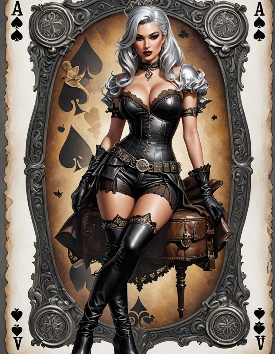 Ace of black spades playing card centered with a pinup girl ...