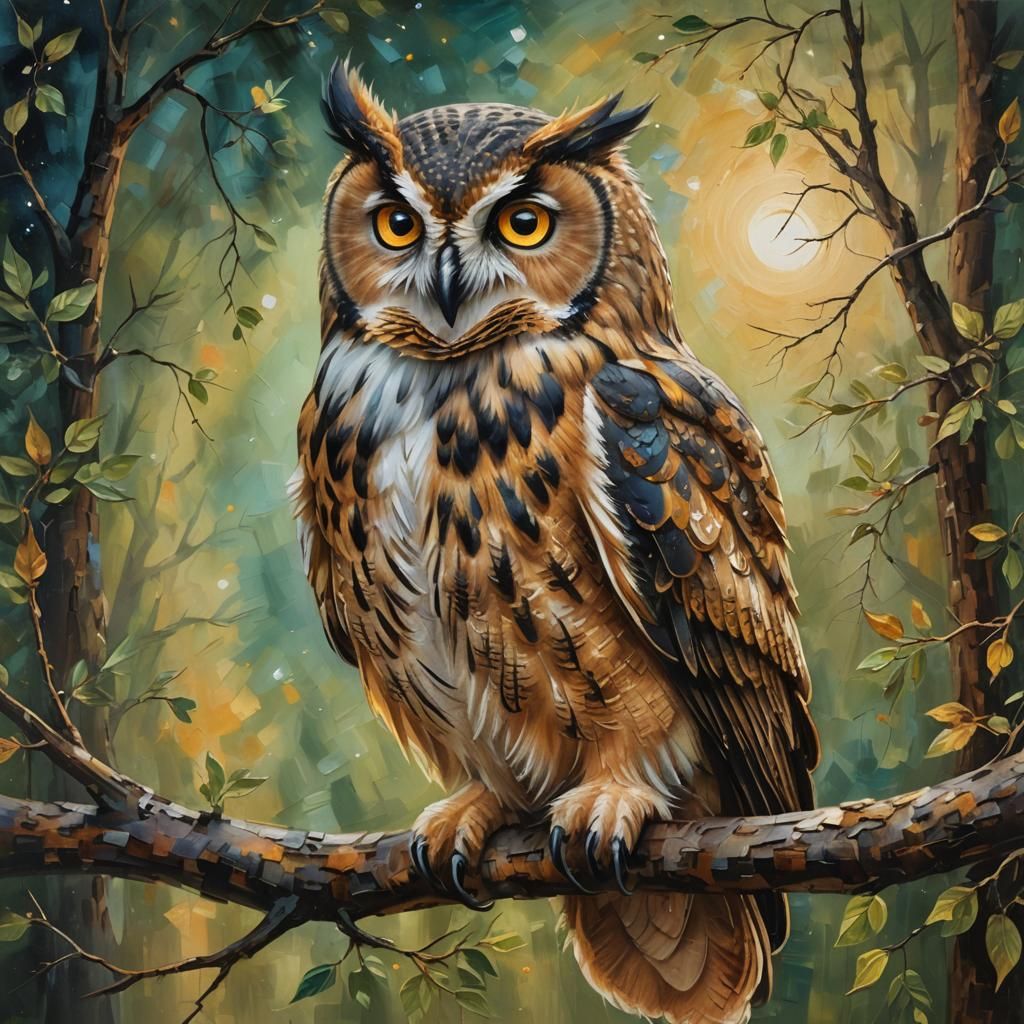 Majestic Owl Portrait in Oil Painting Style