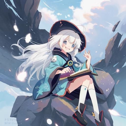 girl with white hair smiling happily