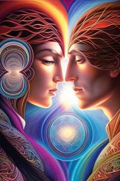 A man and a woman with their auras, energies merging above them, NewAge ...