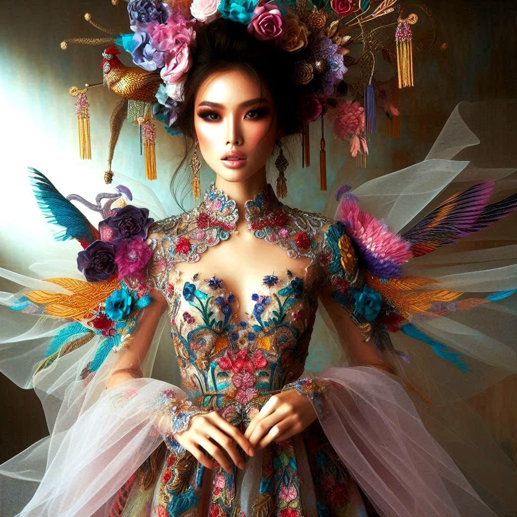 woman in beautiful haute couture dress.