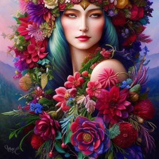 gorgeous elf in ecstasy  by artist Beautiful, watercolor met...