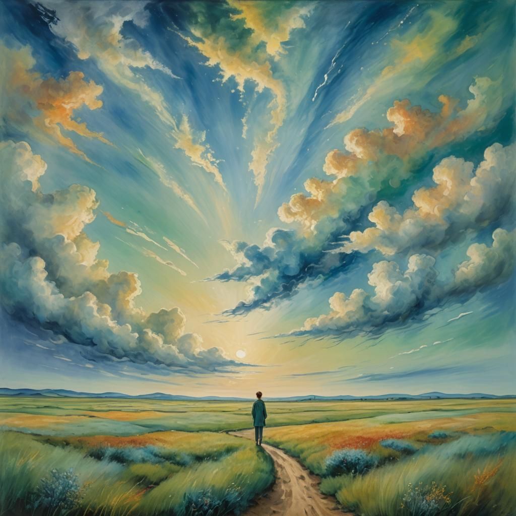 Surrealist Figure in a Dreamlike Landscape