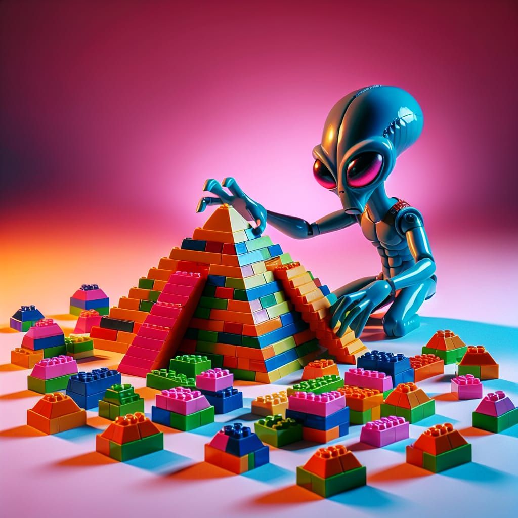 An alien building the pyramids out of lego