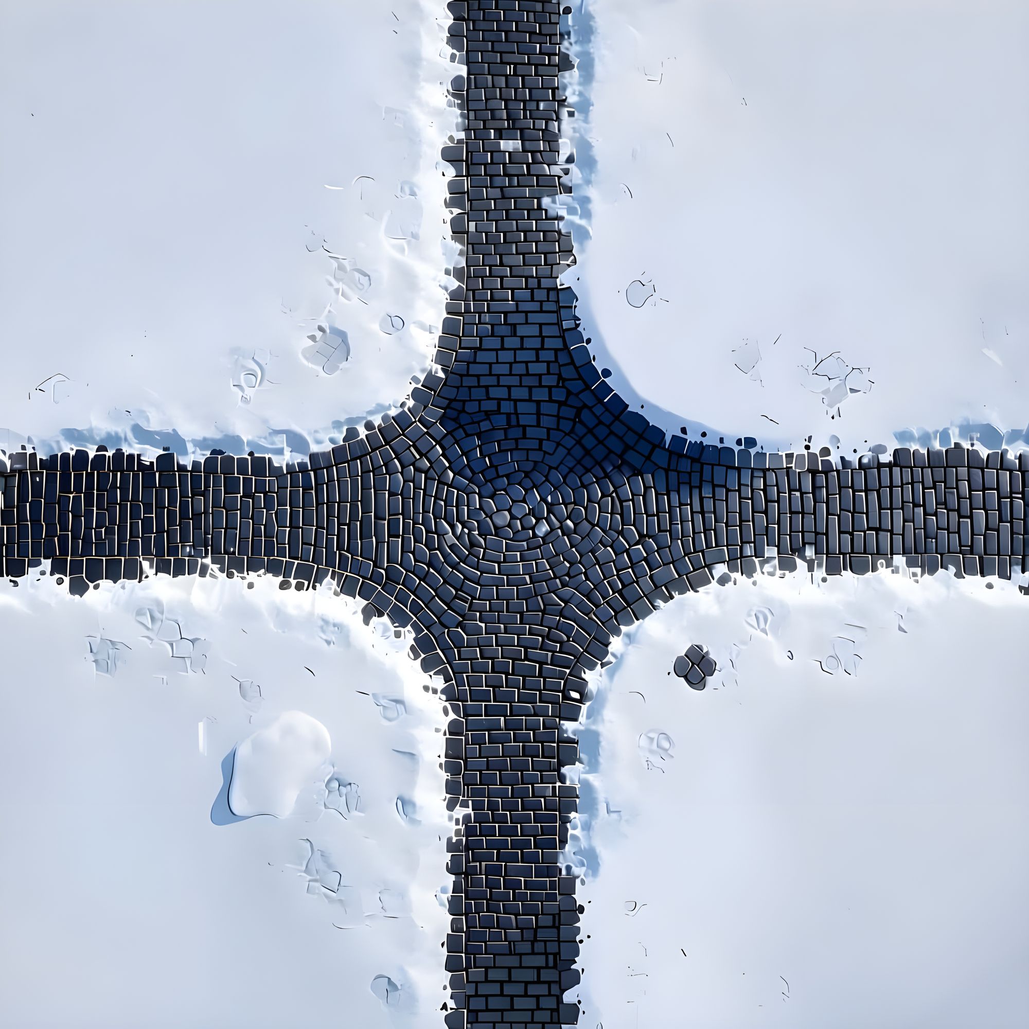 Birdseye view, battle mat, cobblestone roads, snowy, for wargaming, 2d, 28mm scale, with no buildings