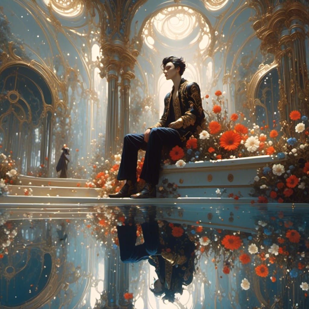 Man by pool <lora:G-Babe:1.0> 