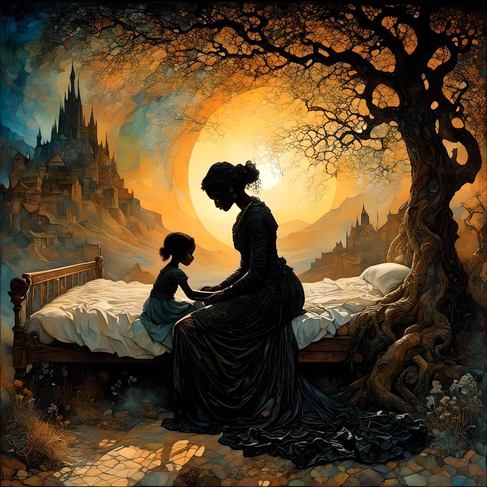 Silhouette of Bedtime Stories and Dreams