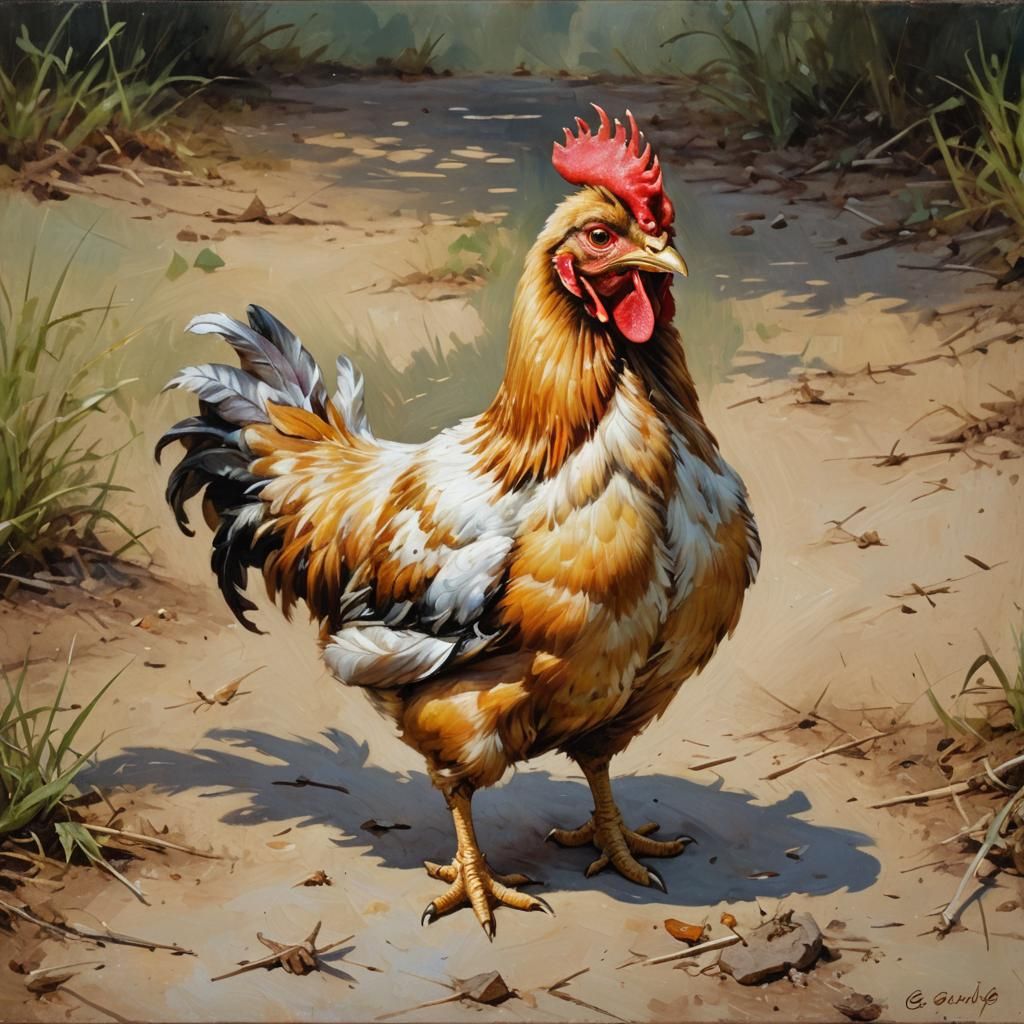 one cute smiling funny chicken