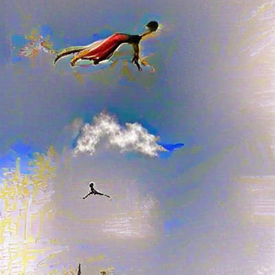human flying through the sky like a bird