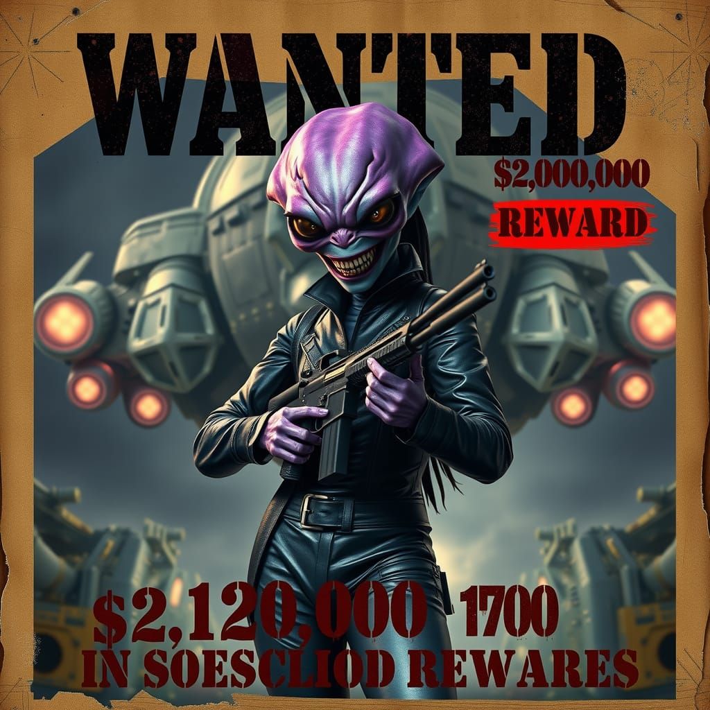 Interstellar Wanted Poster with the text: "WANTED" and "2000000 $" torn edges, showing an evil angry ...  by @Drago