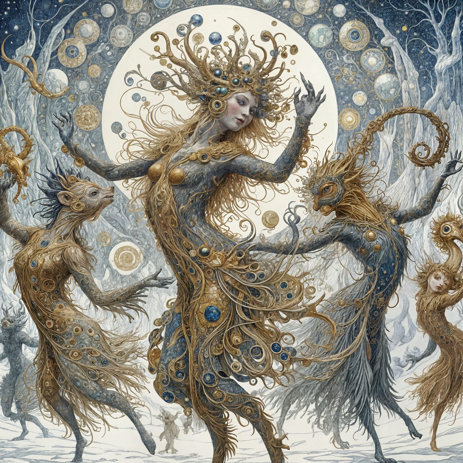 Benevolent Winter Creatures Dancing in Fantasy Art