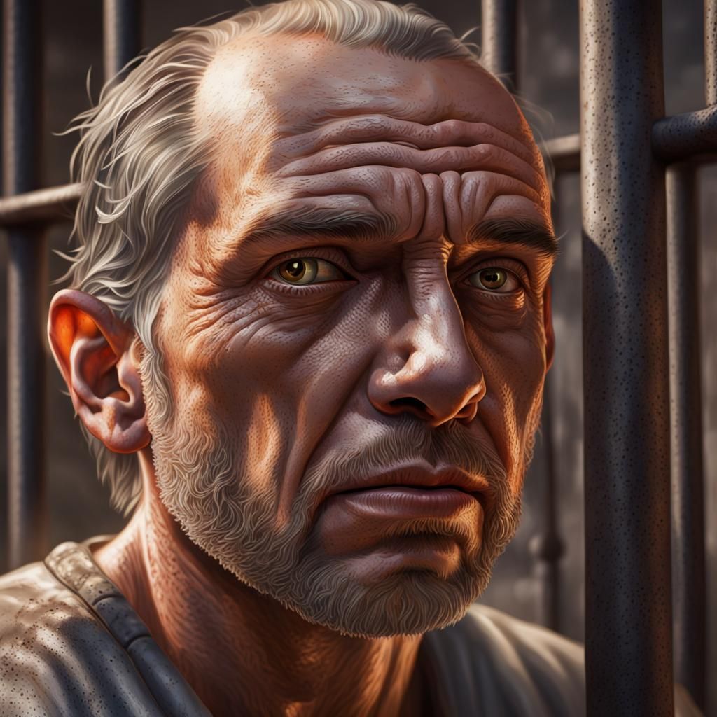 Farmer in the jail Hyperrealistic, splash art, concept art, ...
