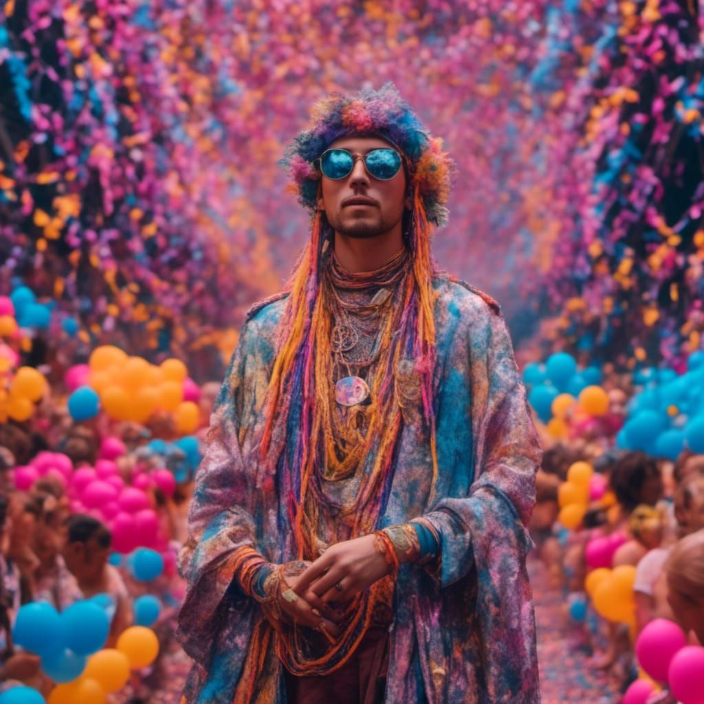 Festival Attendee in Outlandish Outfit with Neon Glow