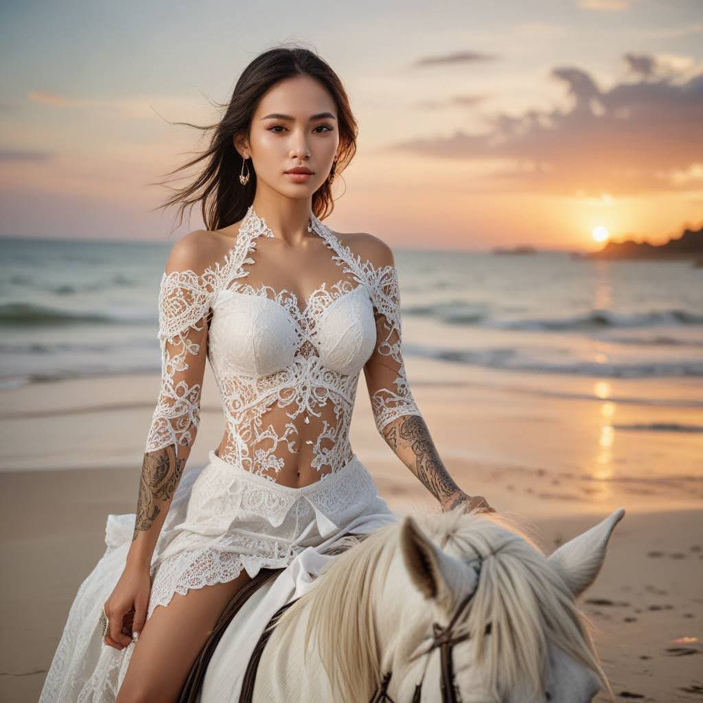 On the beach...morning walk...in lace