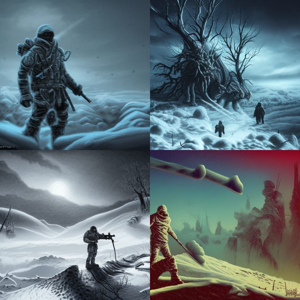 Nuclear Winter Wonderland, Somber, Graceful, Deep contrast S...