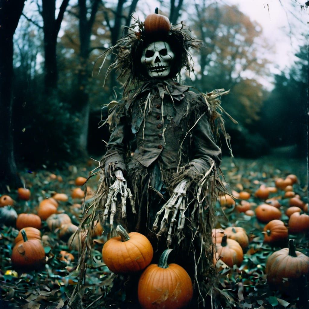 Creepy Scarecrow pumpkin harvest deity Kodak Ektar - AI Generated ...