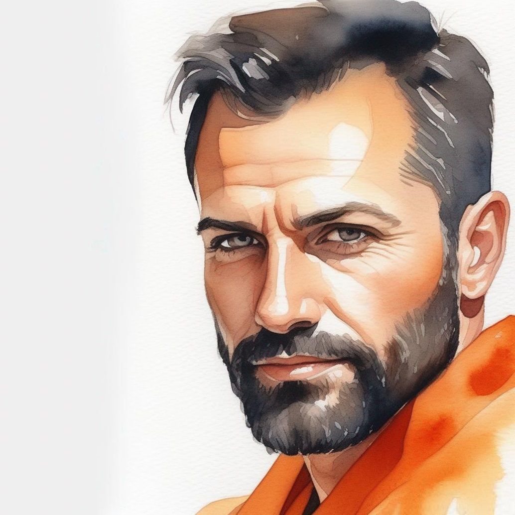 Watercolour portrait of a bearded man