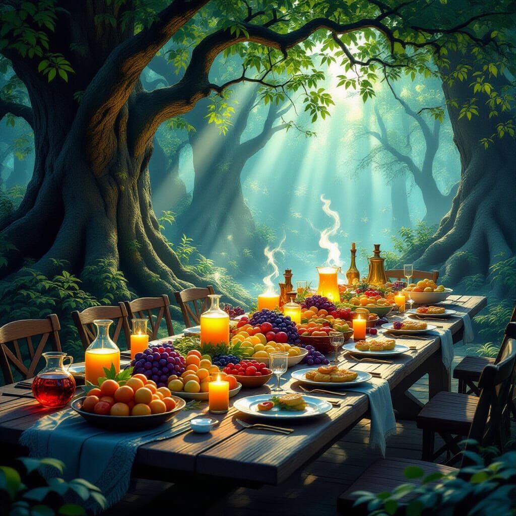 Magical Forest Feast with Glowing Foods