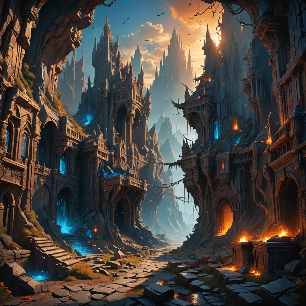 Fantasy Scene Depicting Good, Evil, and Ugliness