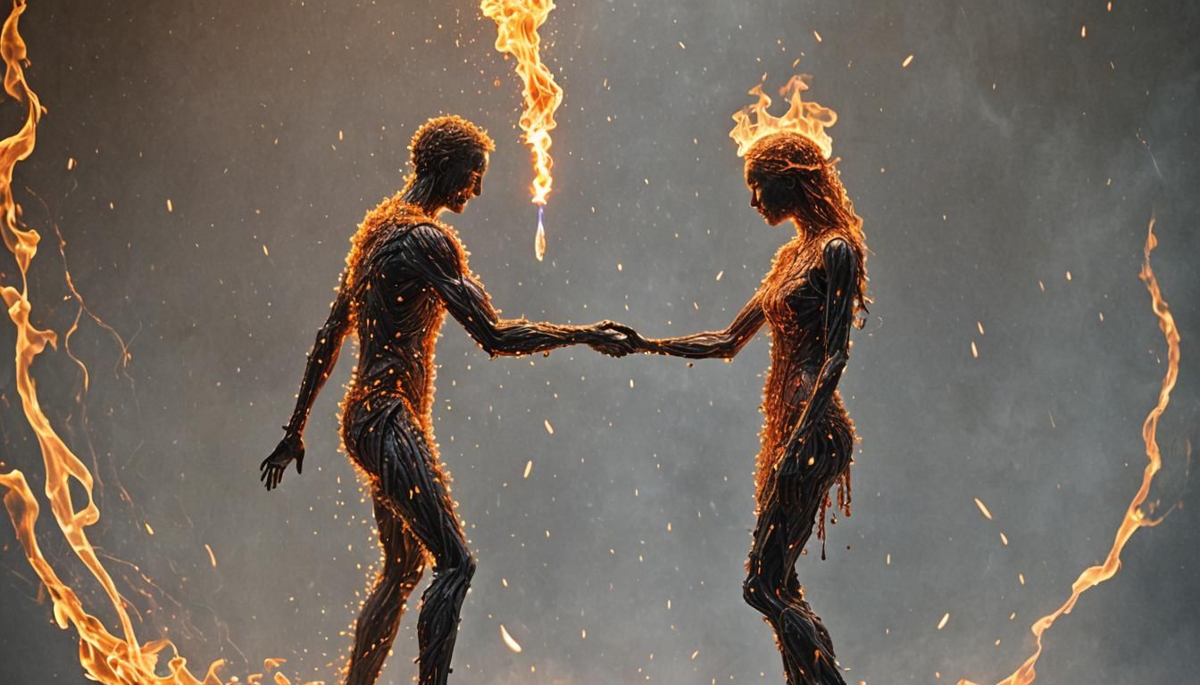 image of an ignited matchstick,Two human beings, one of whic...